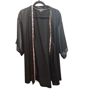 Victoria's Secret Black Satin With Pink Trim Mini Robe Pockets M/L Medium Large